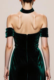 Dark Green Velvet Halter Formal Dress with Slit