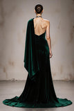 Velvet One Shoulder Dark Green Mermaid Formal Dress