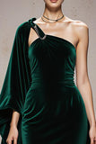 Velvet One Shoulder Dark Green Mermaid Formal Dress