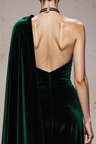 Velvet One Shoulder Dark Green Mermaid Formal Dress