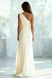 Ivory One Shoulder Ruched Sheath Maxi Formal Dress
