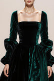 Dark Green A-Line Velvet Long Sleeves Maxi Evening Dress