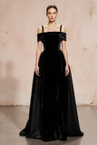 Black Velvet A-Line Cold Shoulder Maxi Evening Dress