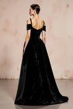 Black Velvet A-Line Cold Shoulder Maxi Evening Dress