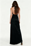 Halter A-Line Backless Ruched Black Tie Dress