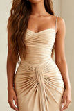 Ivory Spaghetti Straps Ruched Mermaid Evening Dress