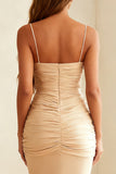 Ivory Spaghetti Straps Ruched Mermaid Evening Dress