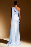 One Shoulder White Mermaid Maxi Evening Dress with Sash