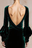 Dark Green Velvet Mermaid Maxi Evening Dress with Long Sleeves