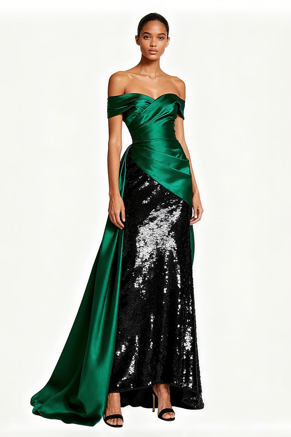 WEDTREND Women Sparkly Dark Green Holiday Dress Off The Shoulder Ruched Maxi Gala Dress WEDTREND Women Sparkly Dark Green Holiday Dress Off The Shoulder Ruched Maxi Gala Dress