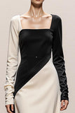 Black and White A-Line Long Sleeves Formal Dress