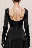 Black and White A-Line Long Sleeves Formal Dress