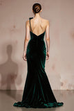 Dark Green One Shoulder Velvet Mermaid Evening Dress