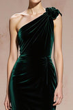 Dark Green One Shoulder Velvet Mermaid Evening Dress