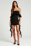 Bodycon Ruffled Cold Shoulder Little Black Dress