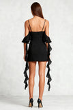 Bodycon Ruffled Cold Shoulder Little Black Dress