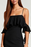 Bodycon Ruffled Cold Shoulder Little Black Dress