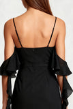 Bodycon Ruffled Cold Shoulder Little Black Dress