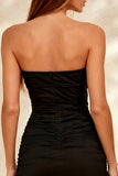 Strapless Bodycon Ruched Little Black Dress