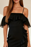 Bodycon Cold Shoulder Little Black Dress with Ruffles