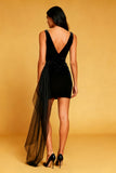 Bodycon Cowl Neck Velvet Little Black Dress with Sash