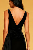Bodycon Cowl Neck Velvet Little Black Dress with Sash