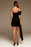 Bodycon Cold Shoulder Satin Little Black Dress with Sash