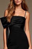 Bodycon Cold Shoulder Satin Little Black Dress with Sash