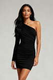 One Shoulder Bodycon Little Black Dress with Long Sleeves