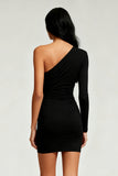One Shoulder Bodycon Little Black Dress with Long Sleeves