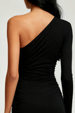 One Shoulder Bodycon Little Black Dress with Long Sleeves