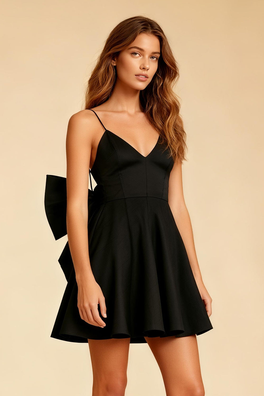 WEDTREND Women Cute A-Line Little Black Dress Spaghetti Straps Cocktail Dress with Bow WEDTREND Women Cute A-Line Little Black Dress Spaghetti Straps Cocktail Dress with Bow