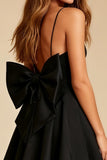 Cute A-Line Spaghetti Straps Little Black Dress with Bow