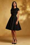 A-Line Round Neck Satin Little Black Dress