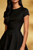 A-Line Round Neck Satin Little Black Dress