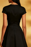 A-Line Round Neck Satin Little Black Dress