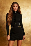 Black Bodycon Cocktail Dress with Long Sleeves