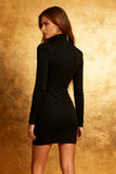 Black Bodycon Cocktail Dress with Long Sleeves