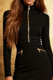 Black Bodycon Cocktail Dress with Long Sleeves