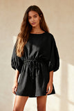Boat Neck Little Black Dress with 3/4 Sleeves