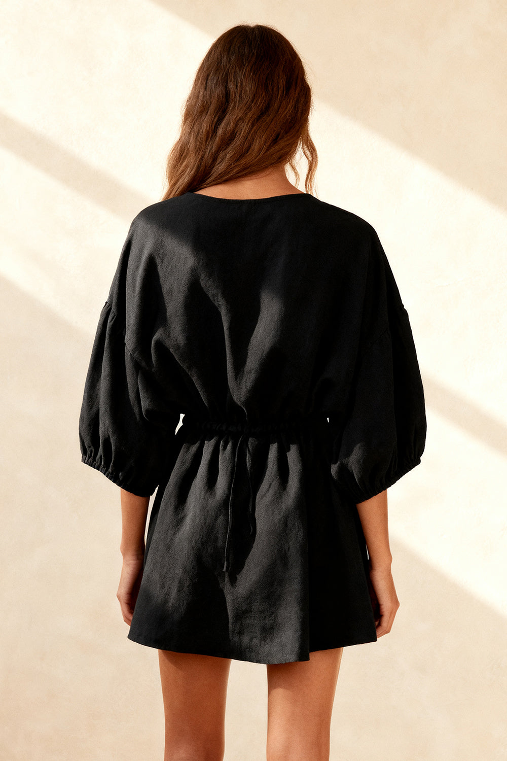 mini black dress boat neck Boat Neck Belted Mini Dress-Black M