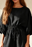 Boat Neck Little Black Dress with 3/4 Sleeves