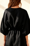Boat Neck Little Black Dress with 3/4 Sleeves