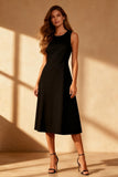 Simple Black A-Line Round Neck Midi Dress