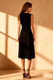 Simple Black A-Line Round Neck Midi Dress