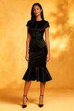 Mermaid Ruffled Black Midi Dress