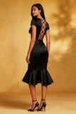 Mermaid Ruffled Black Midi Dress