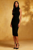 Sheath High Neck Sheath Black Midi Dress