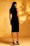 Sheath High Neck Sheath Black Midi Dress