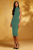 Sheath High Neck Sheath Black Midi Dress